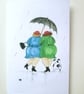 CARD Best Friends walking the Dog together in the rain friendship love - Image 2