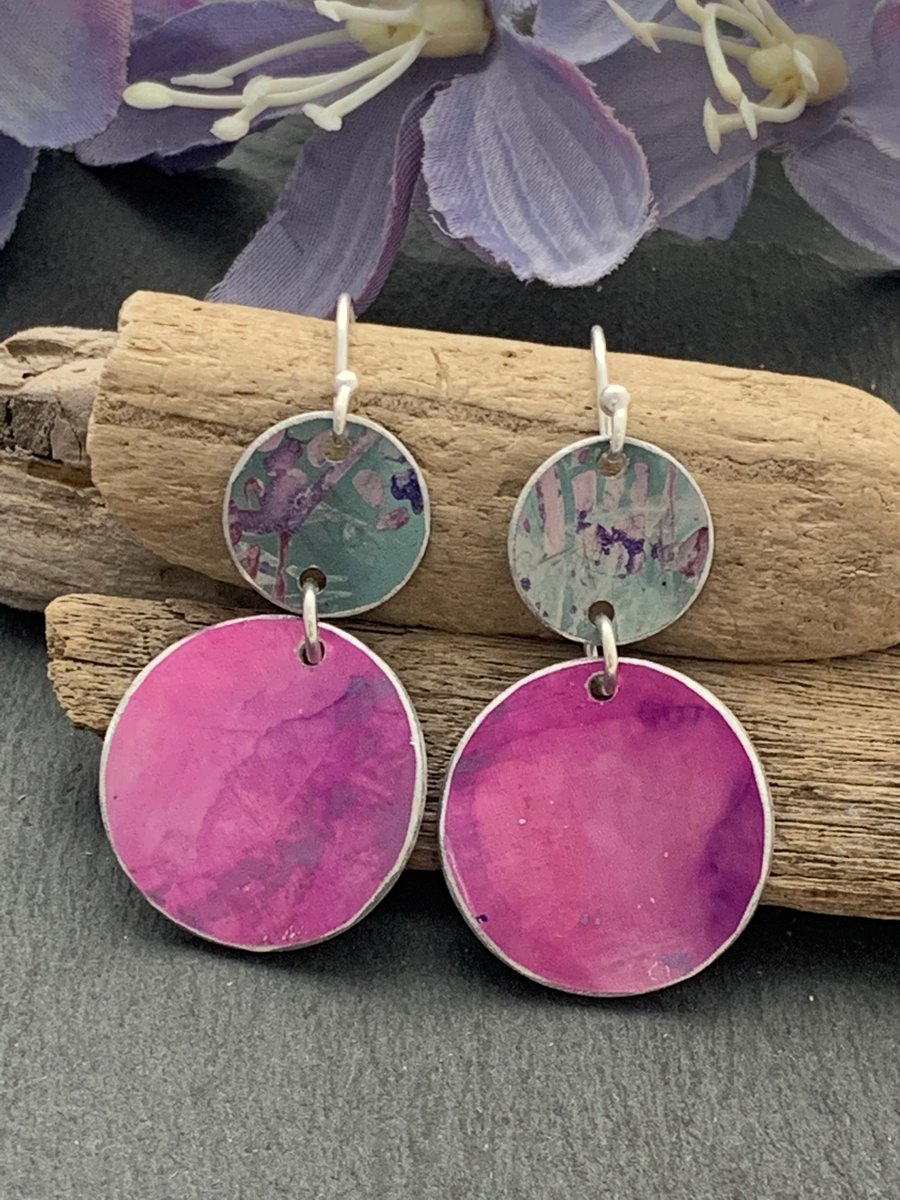 Water colour collection - hand painted aluminium earrings duck egg and Lilac