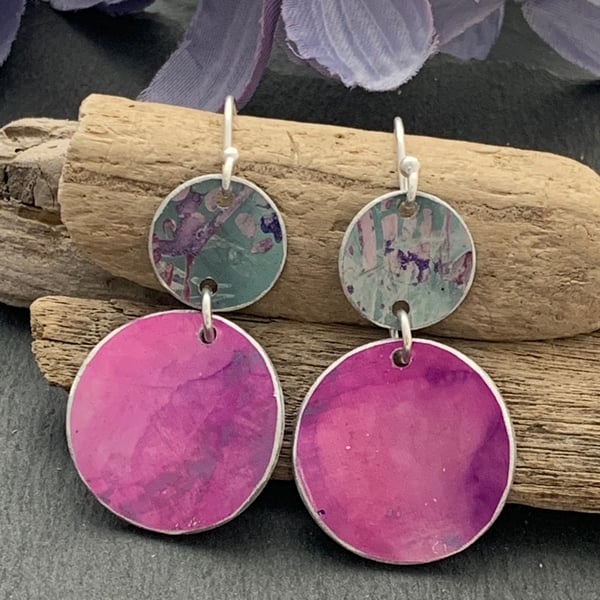 Water colour collection - hand painted aluminium earrings duck egg and Lilac