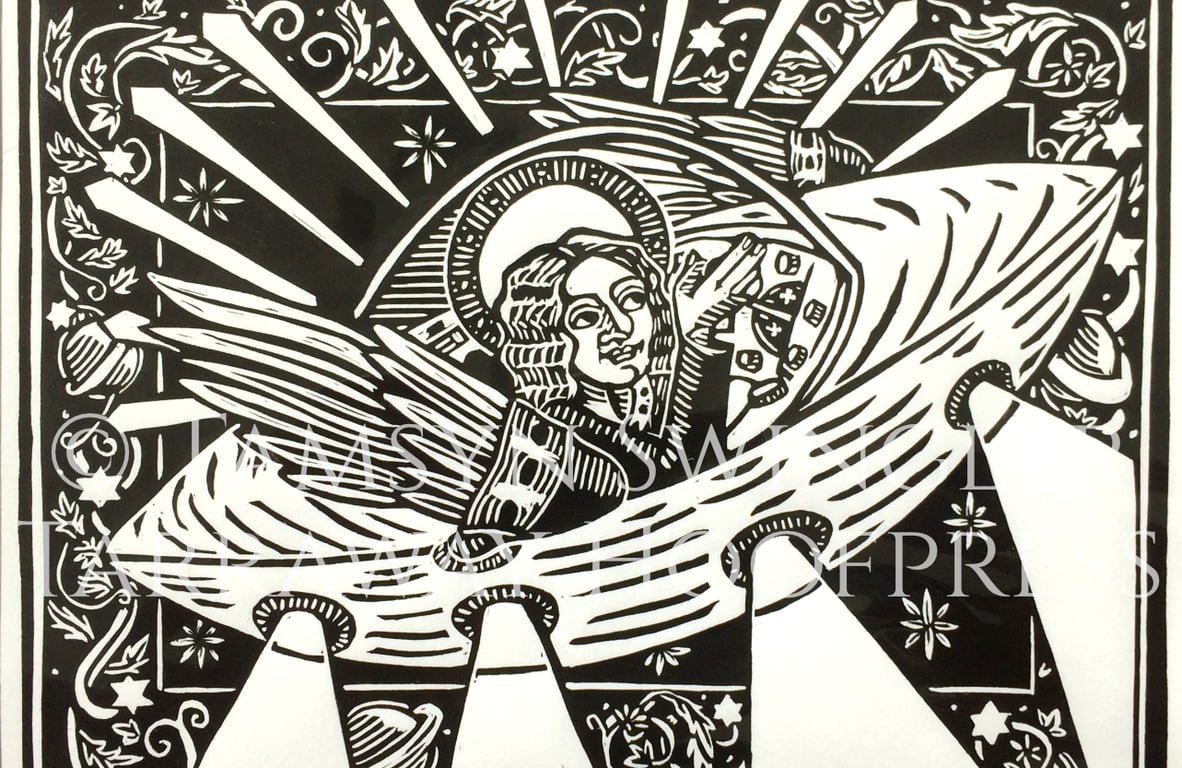 Westward Leading - We Three Kings - Angel Flying a UFO - Black and White version