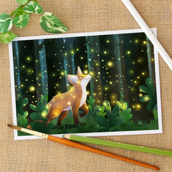 The Fox and The Fireflies Fine Art Giclee Print for Children