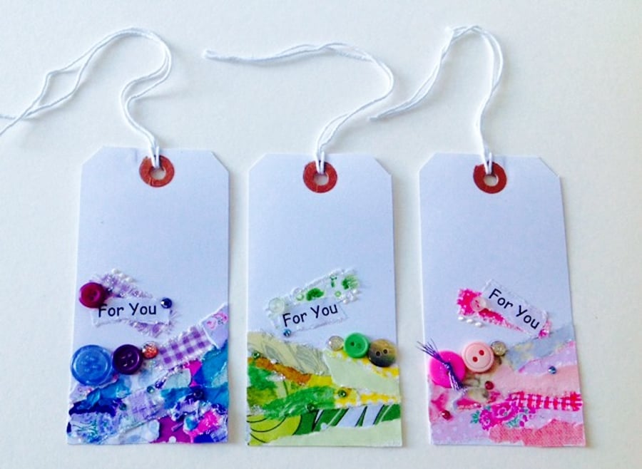 Gift Tags 3pk, Collage Design Handmade Message Tags