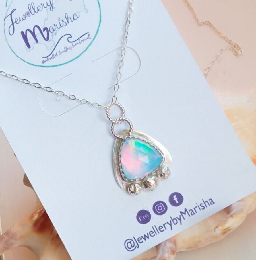 Aurora Opal Necklace Sterling Silver Sustainable Jewellery Gift Rose Cut Crystal