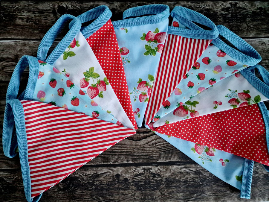 Strawberry Themed Double Sided Handmade Fabric Bunting