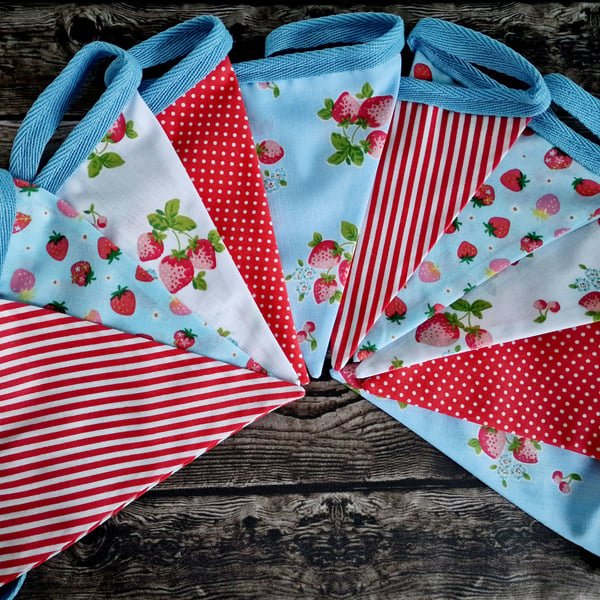 Strawberry Themed Double Sided Handmade Fabric Bunting