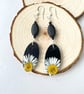 Real Daisy Black Dangle Wood, Beads, Sliver Plated Earrings - Image 3