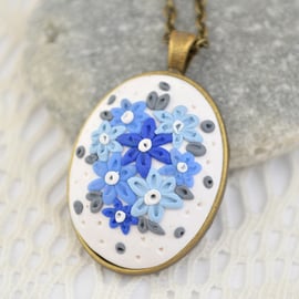 Polymer Clay Floral Pendant in Shades of Blue