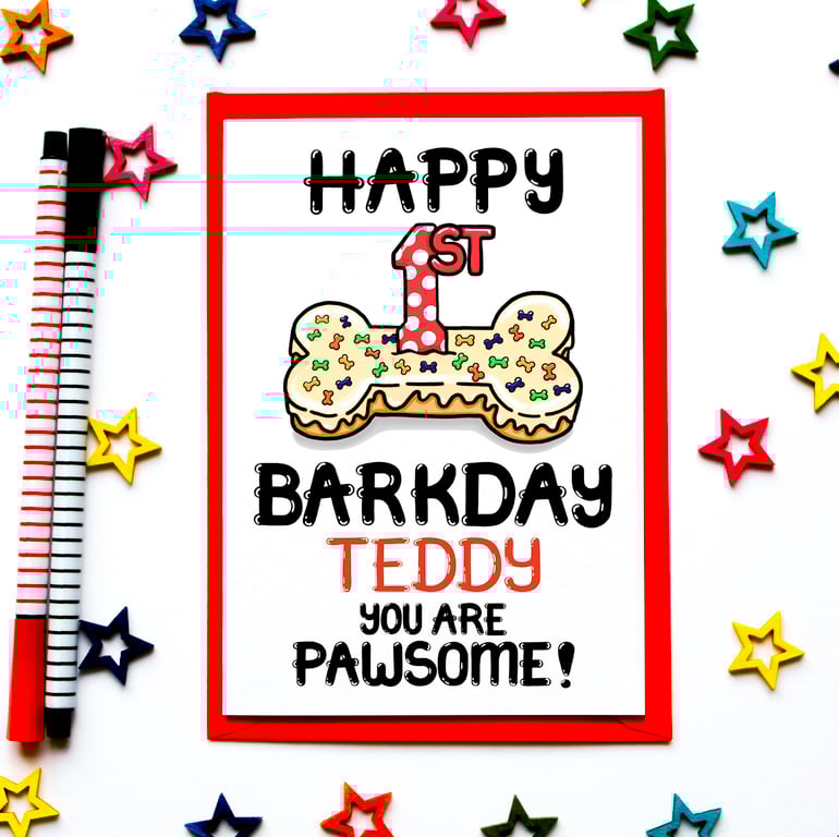 Personalised Dog First Birthday Card For Puppy, Fur Baby, Furry Child