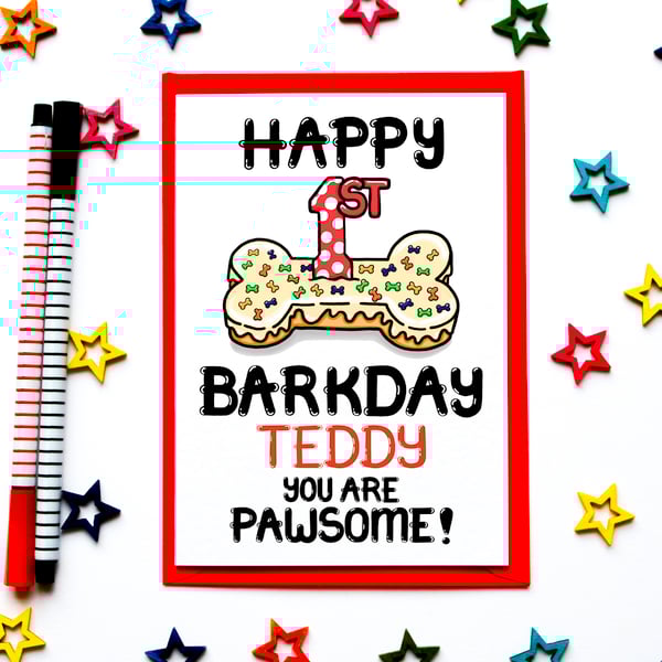 Personalised Dog First Birthday Card For Puppy, Fur Baby, Furry Child