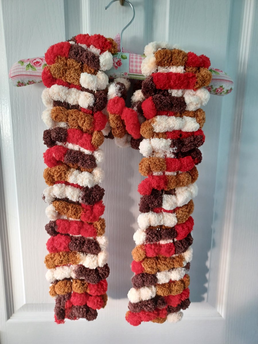 Dark Brown, Chestnut, Red and White Multicoloured Furry Scarf