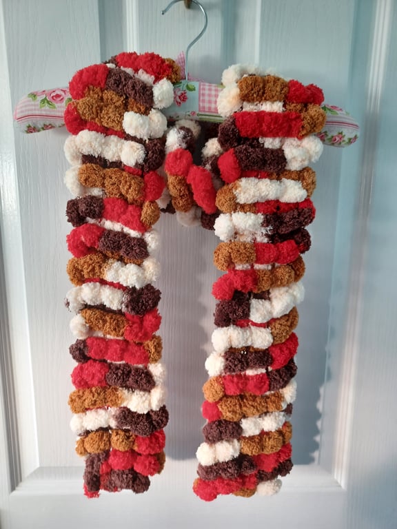Dark Brown, Chestnut, Red and White Multicoloured Furry Scarf