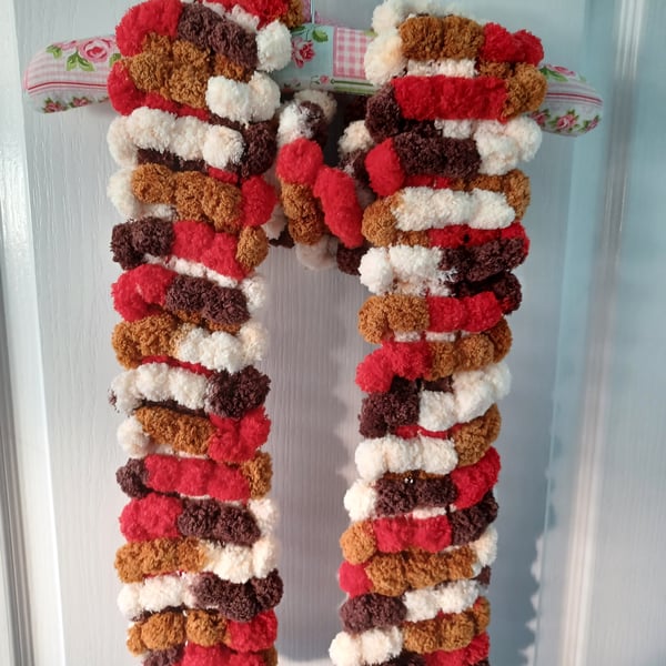 Dark Brown, Chestnut, Red and White Multicoloured Furry Scarf