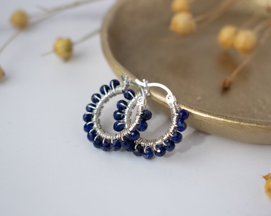 Blue Lapis Lazuli Gemstone Hoop Earrings