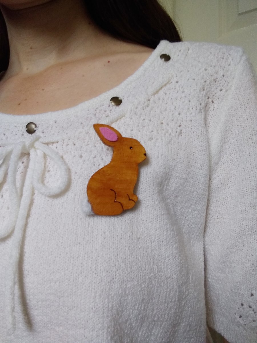 Wooden hare brooch, wildlife animal gift for her