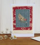 Pretty little hand-stitched hen card, floral print background - card to keep! - Image 1