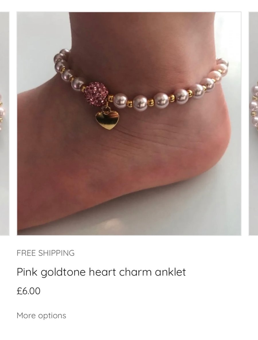Pink and gold beaded heart charm Anklet ladies kids toddler sizes shamballa 
