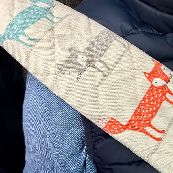 Pair of front seatbelt comfort covers with quirky fox print