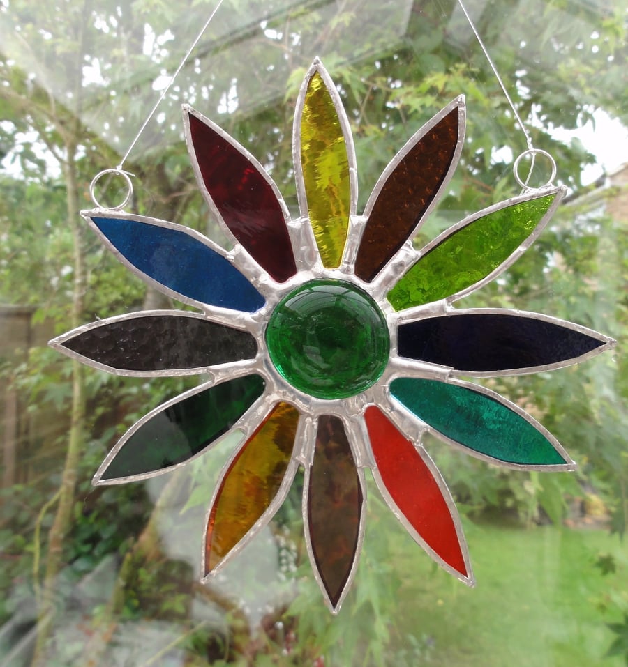 Stained Glass Daisy Suncatcher - Vibrant Multi Coloured 