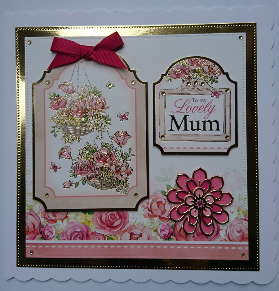 Mum Birthday Card To My Lovely Mum Mother's Day Hanging Basket Roses