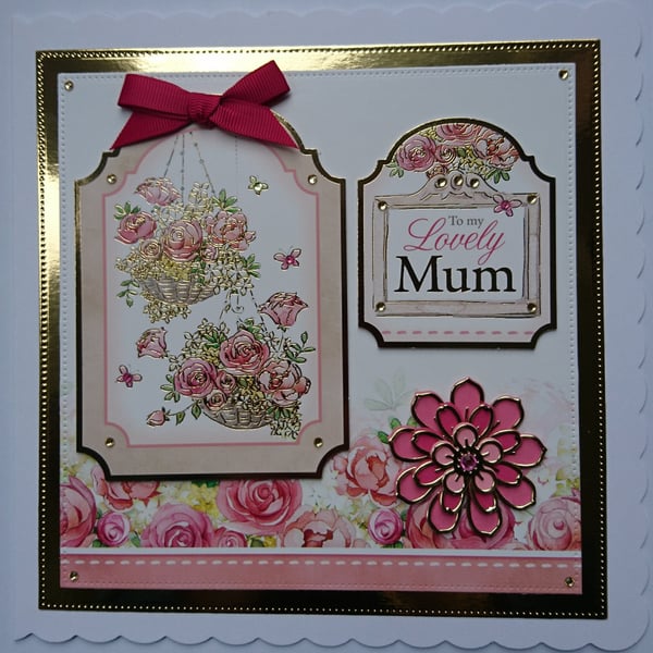 Mum Birthday Card To My Lovely Mum Mother's Day Hanging Basket Roses