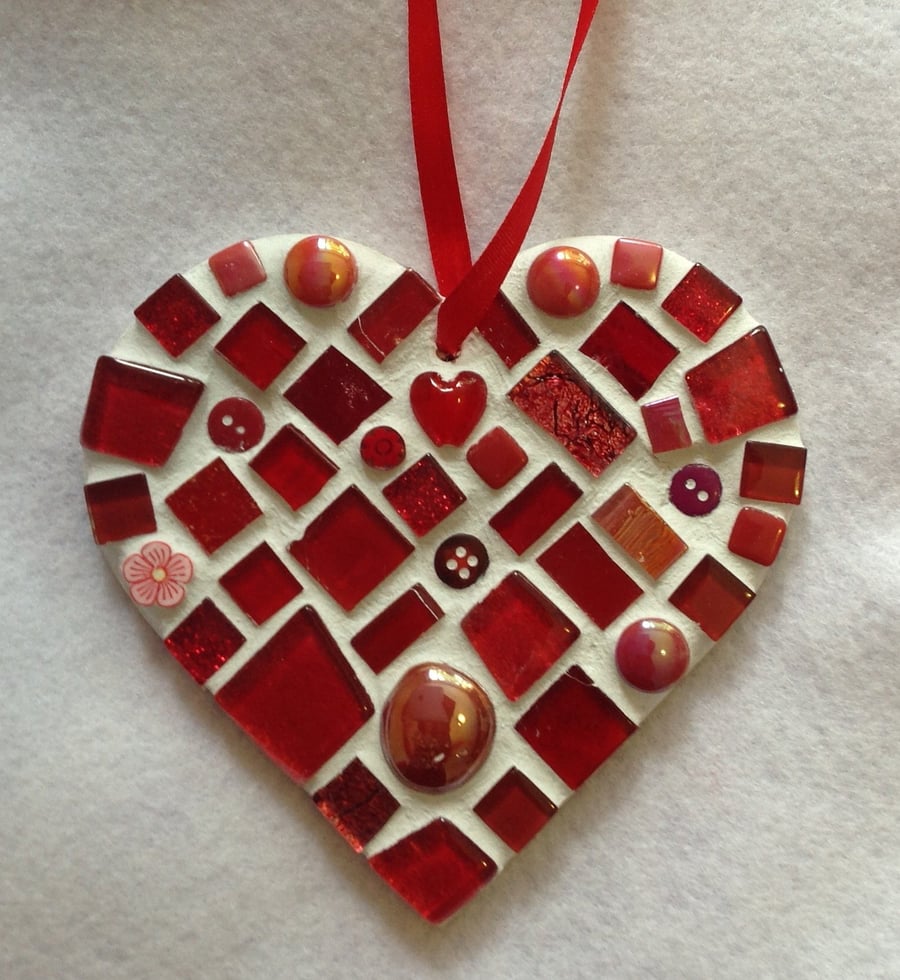 Red Mosaic Heart, Heart Wall Art, Heart Decor, Love Heart, Heart Gift, Glass Art