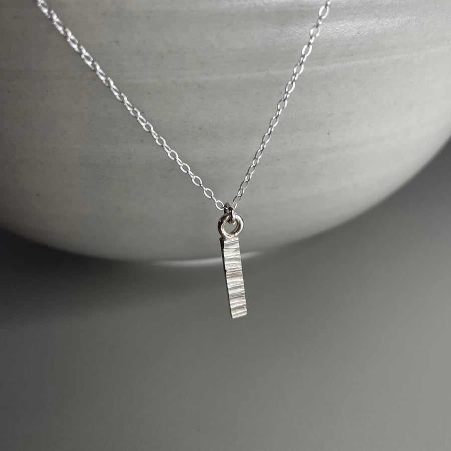 Sterling silver hammered bark texture dainty bar necklace