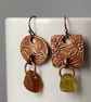 Mis-match copper and seaglass drop earrings, recycled material, unique - Image 2