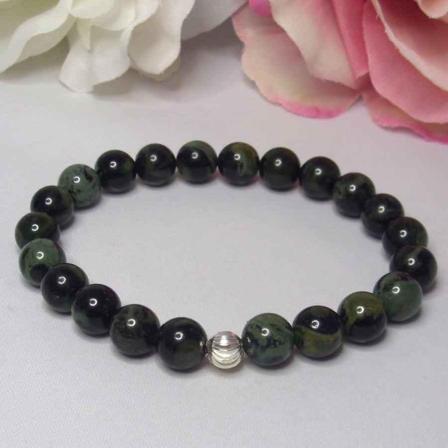 Kambamba Jasper gemstone bead stretchy bracelet