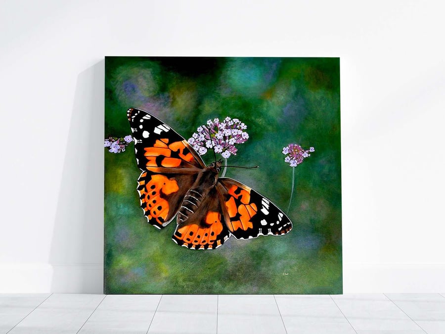 Original Painted Lady Butterfly Wall Art Acrylic Painting on a Box Canvas
