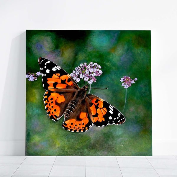 Original Painted Lady Butterfly Wall Art Acrylic Painting on a Box Canvas