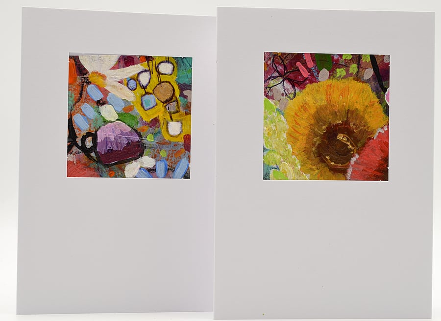 Hand Painted Cards of Abstract Flowers (Pack of 2)