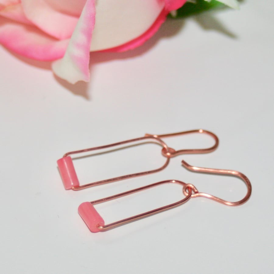Copper and pink coral arch earrings