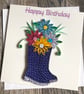 Handmade quilled purple welly card