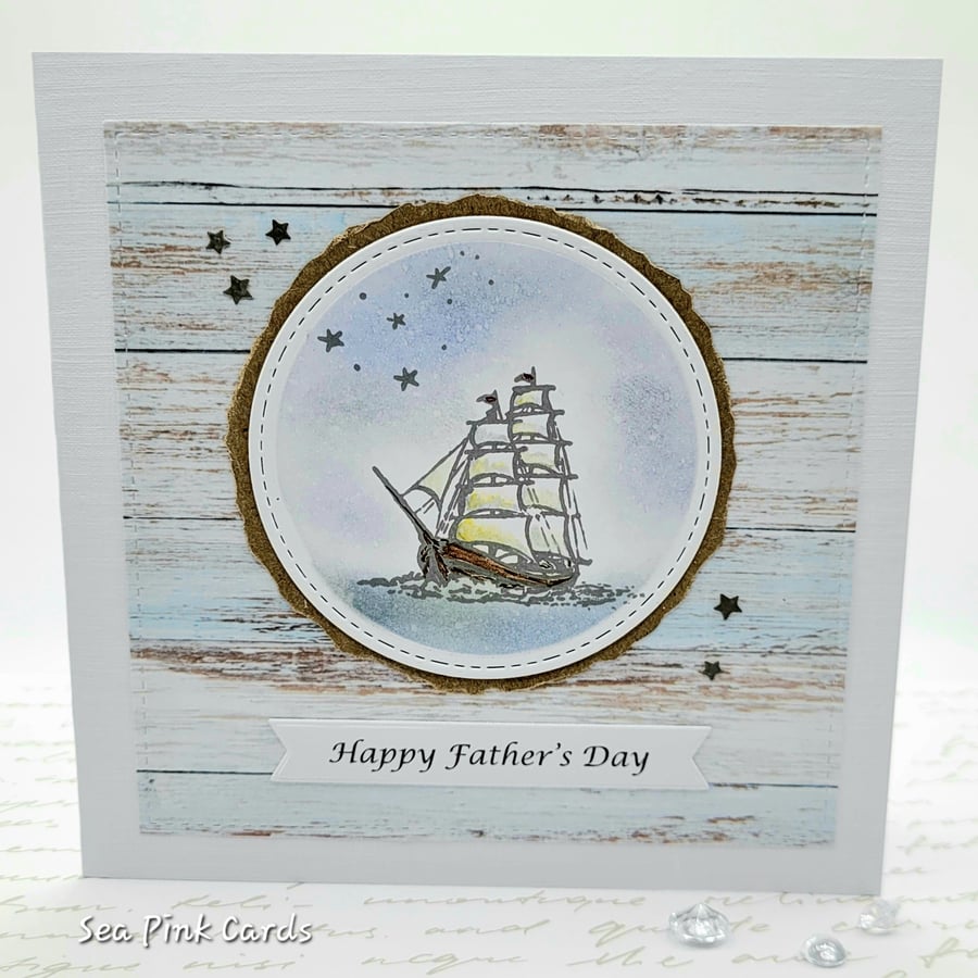 Father's Day Card - Sailing Ship, Dad, textured, coastal, blank