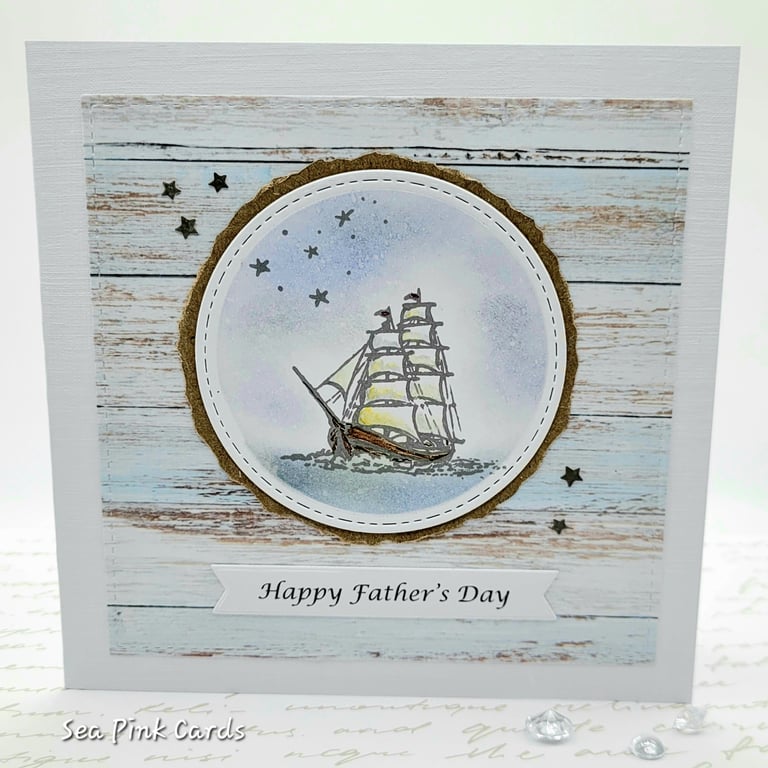 Father's Day Card - Sailing Ship, Dad, textured, coastal, blank