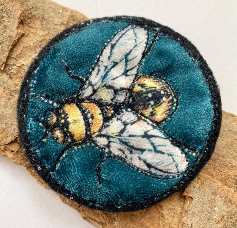 Honey bee velvet brooch pin or badge. 