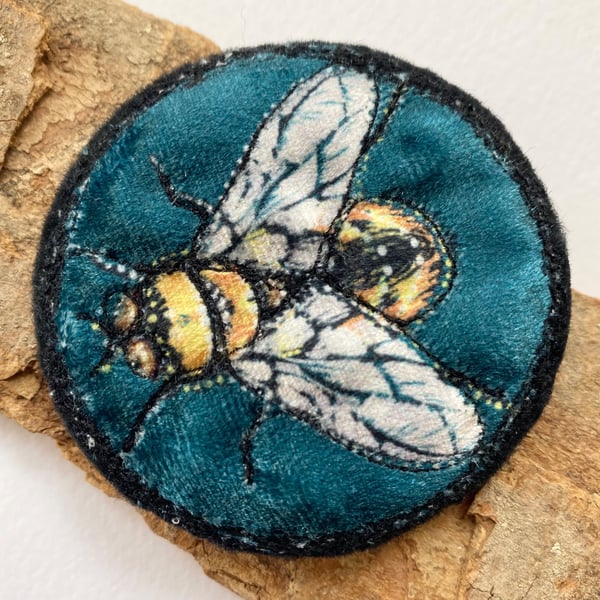 Honey bee velvet brooch pin or badge. 