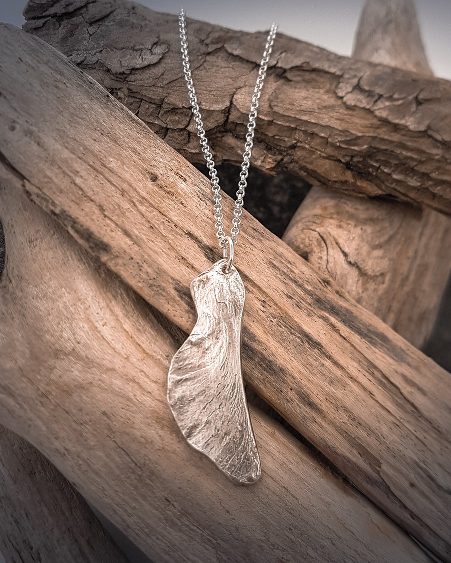 Silver Sycamore seed pod pendant necklace