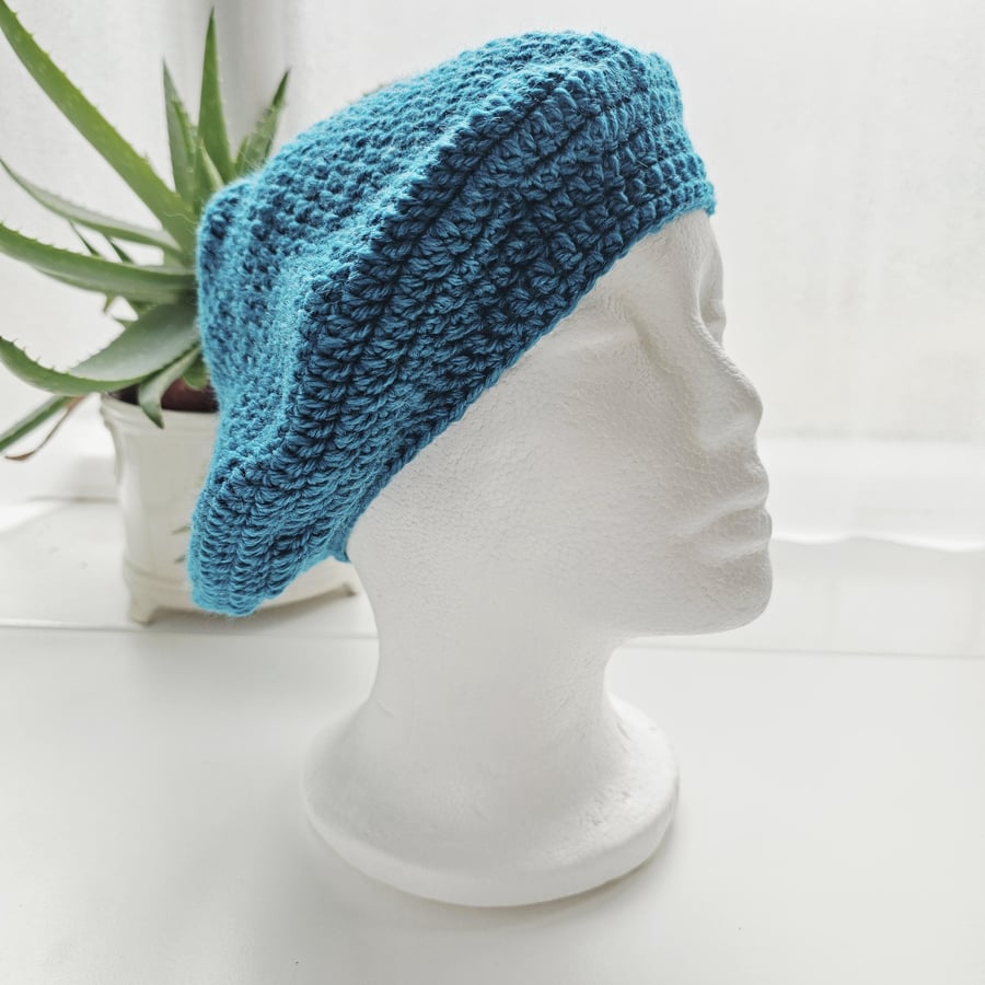 Beret Hat Sea Blue Aran