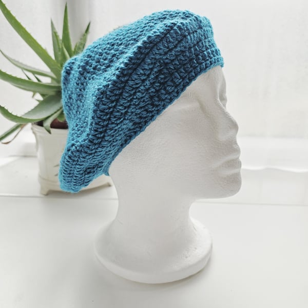 Beret Hat Sea Blue Aran