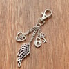 SALE Silver Angel Wing, Heart and Key Journal, Bag Charm