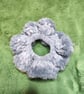 Silver with Grey Fur Trim Medium Scrunchies Hair Tie - Image 1