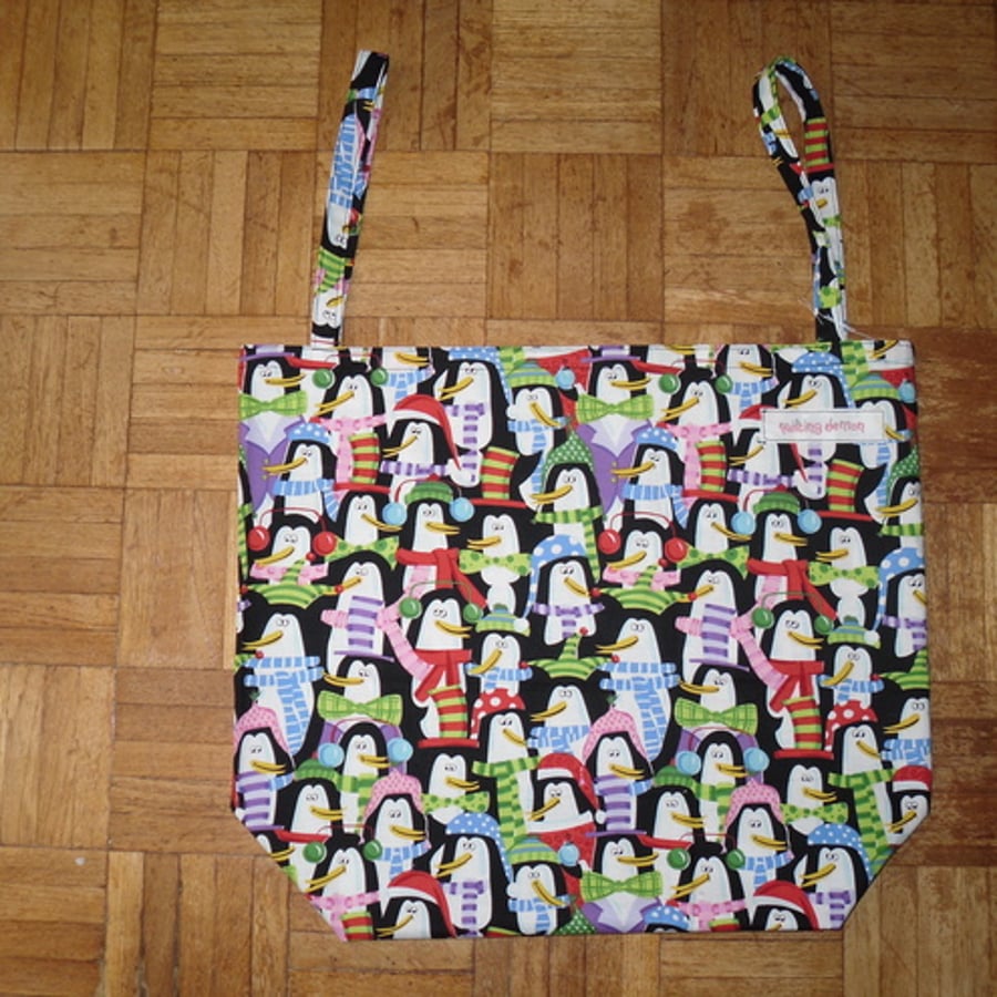 Shopping Bag In Penguin Fabric