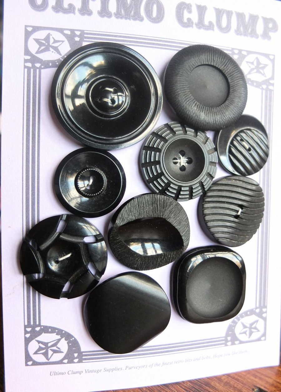 10 Vintage Chunky Black Buttons