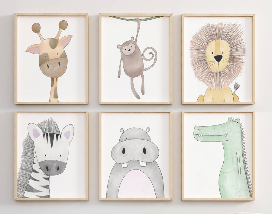Safari Animals Print Set of 6 - Jungle Nursery ... - Folksy