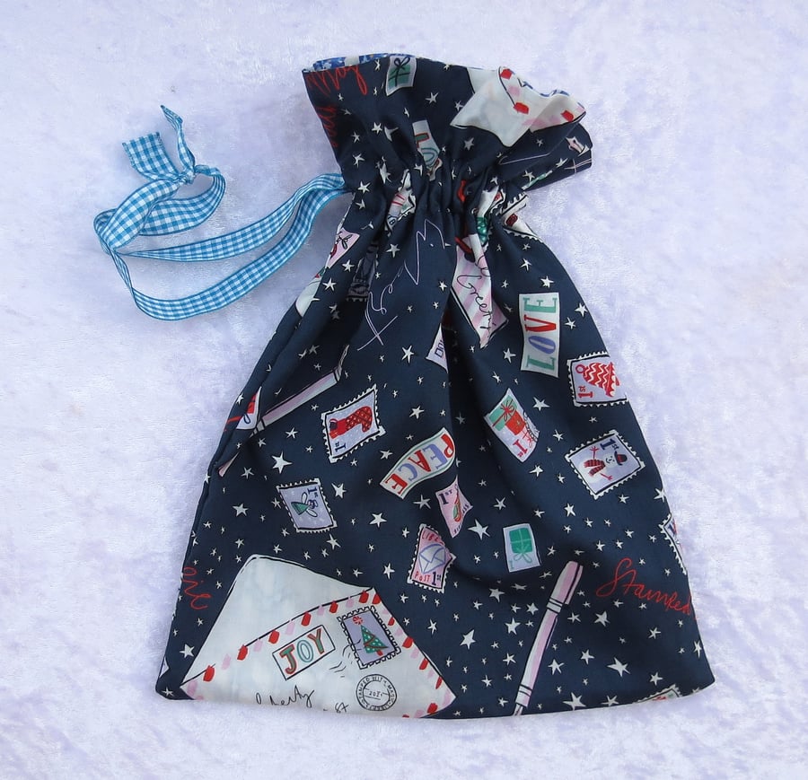 Liberty Lawn drawstring bag, Christmas, drawstring pouch, lined, 27 x 23cm