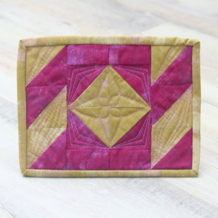 Patchwork Mug Rug with Yellow and Pink fabric