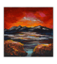 Framed acrylic painting - Scottish landscape - red sky - coast