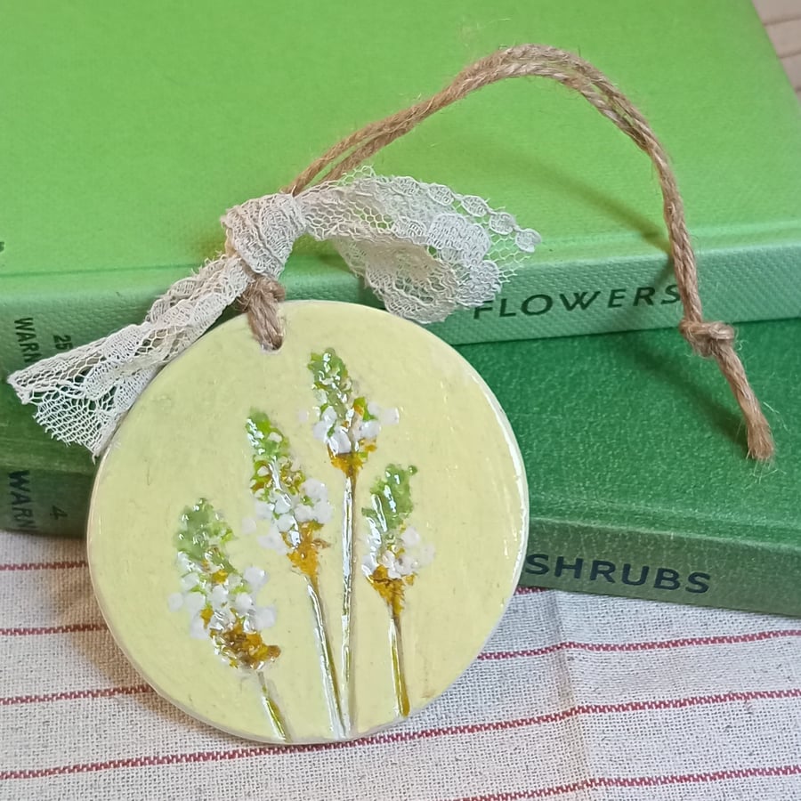 Ribwort Plantain clay imprinted and hand painted decoration 