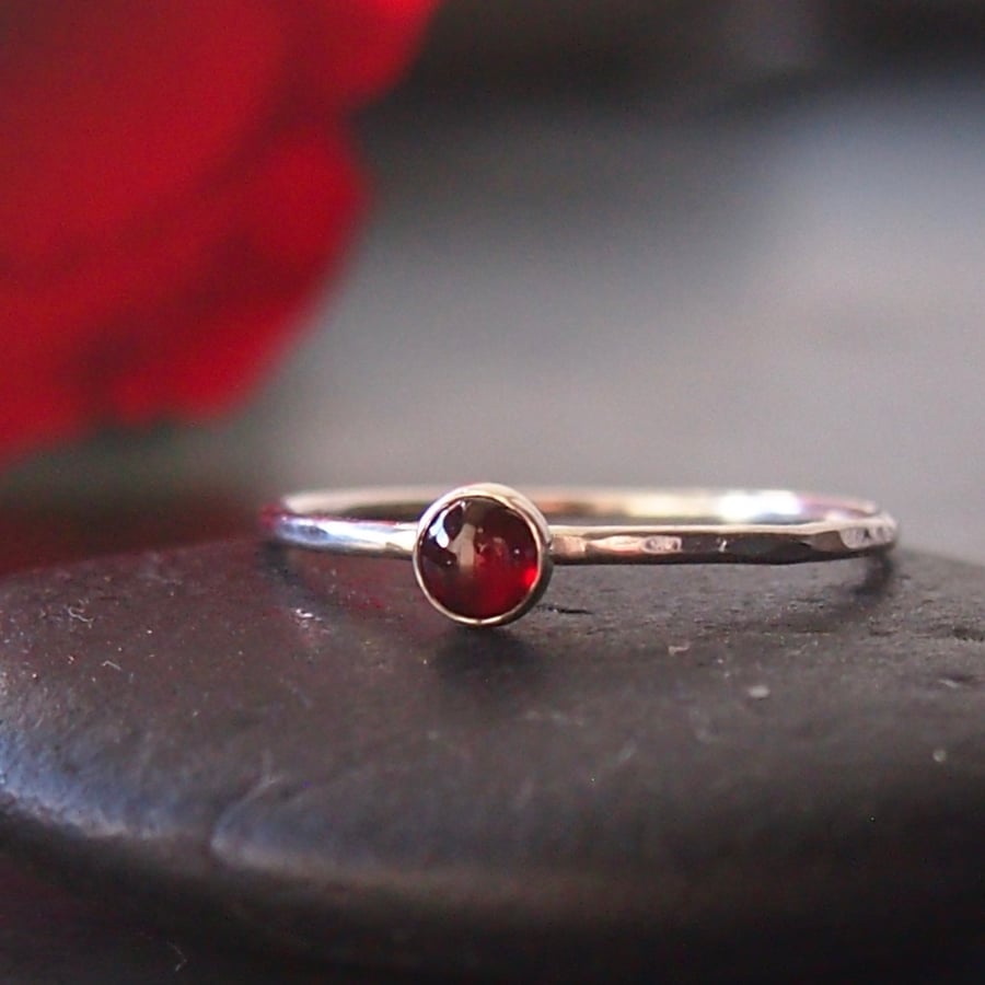 Sterling Silver and Garnet Skinny Ring